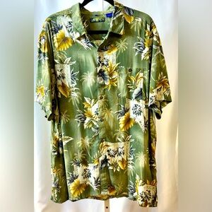 Campia 100% Rayon Sage‎ Green & Tan Tropical Hawaiian Print Men’s Shirt XXL